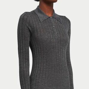 NWT! Prada Heather Gray Ribbed Cashmere Polo Sweater - EU 38
